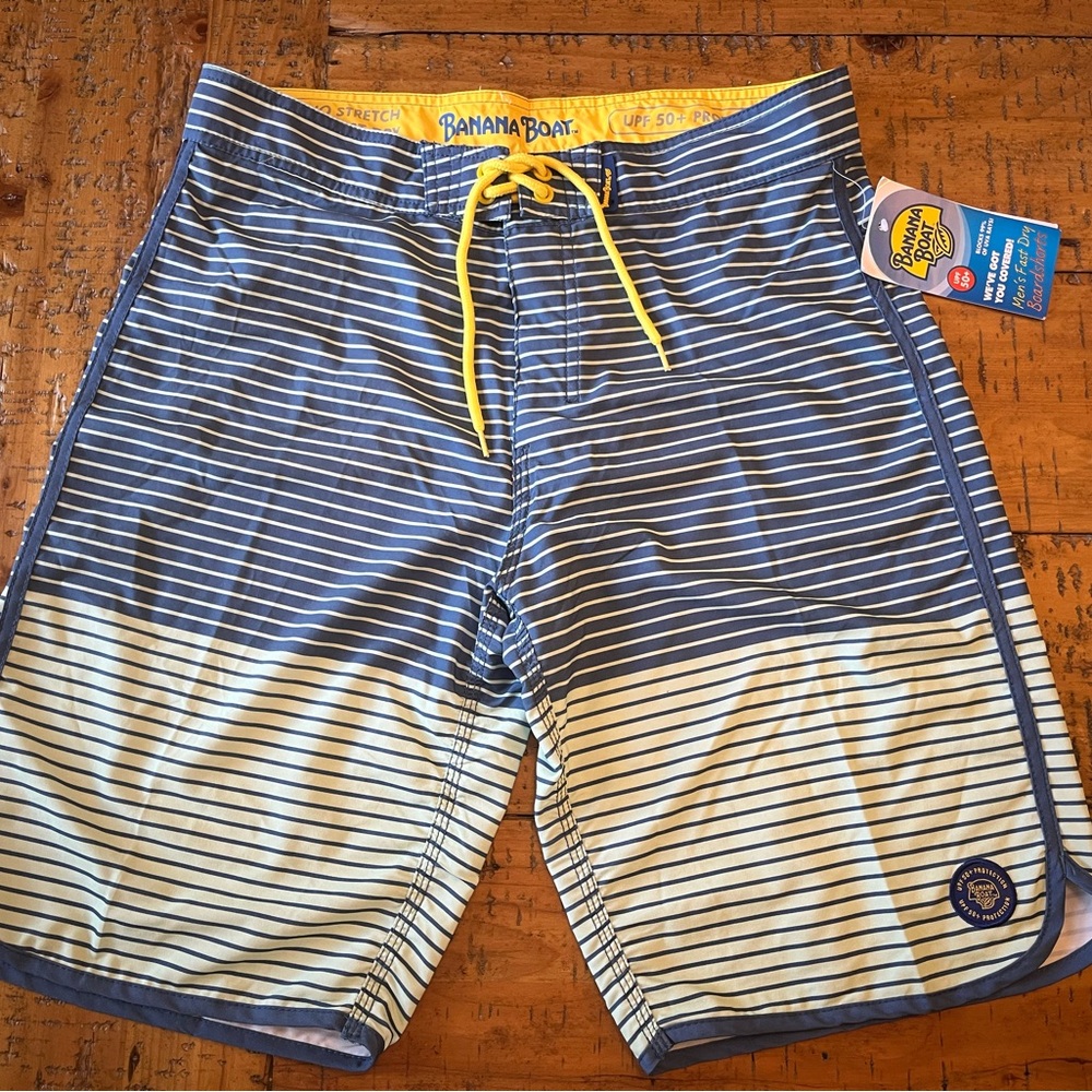 Banana Boat Blue and White Striped Swim Shorts